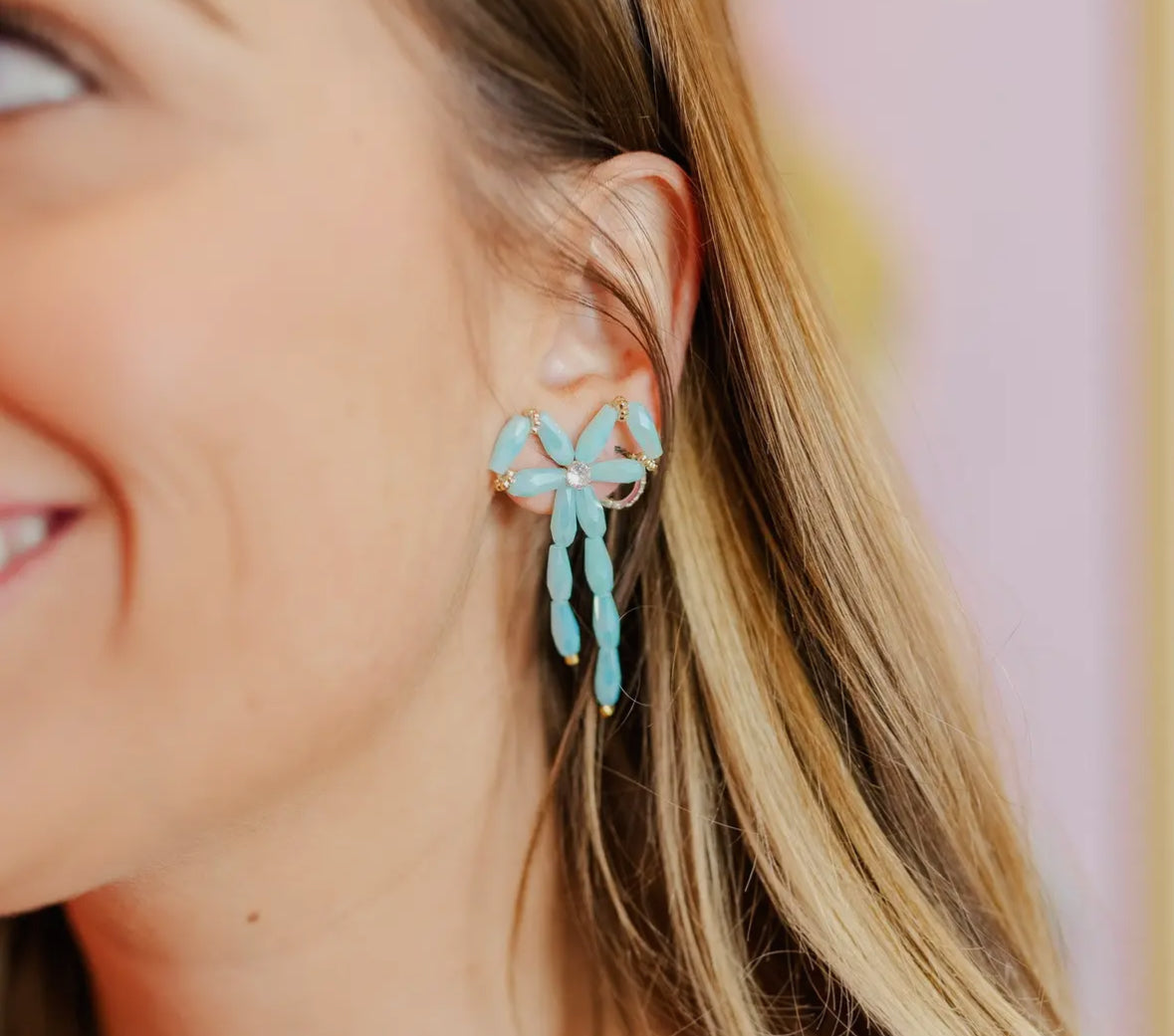 Blue bow earrings- crystal like