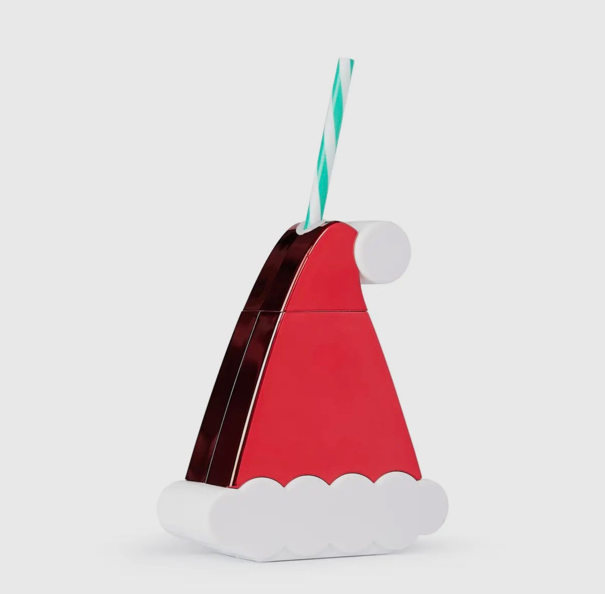Red Santa plastic cup with straw