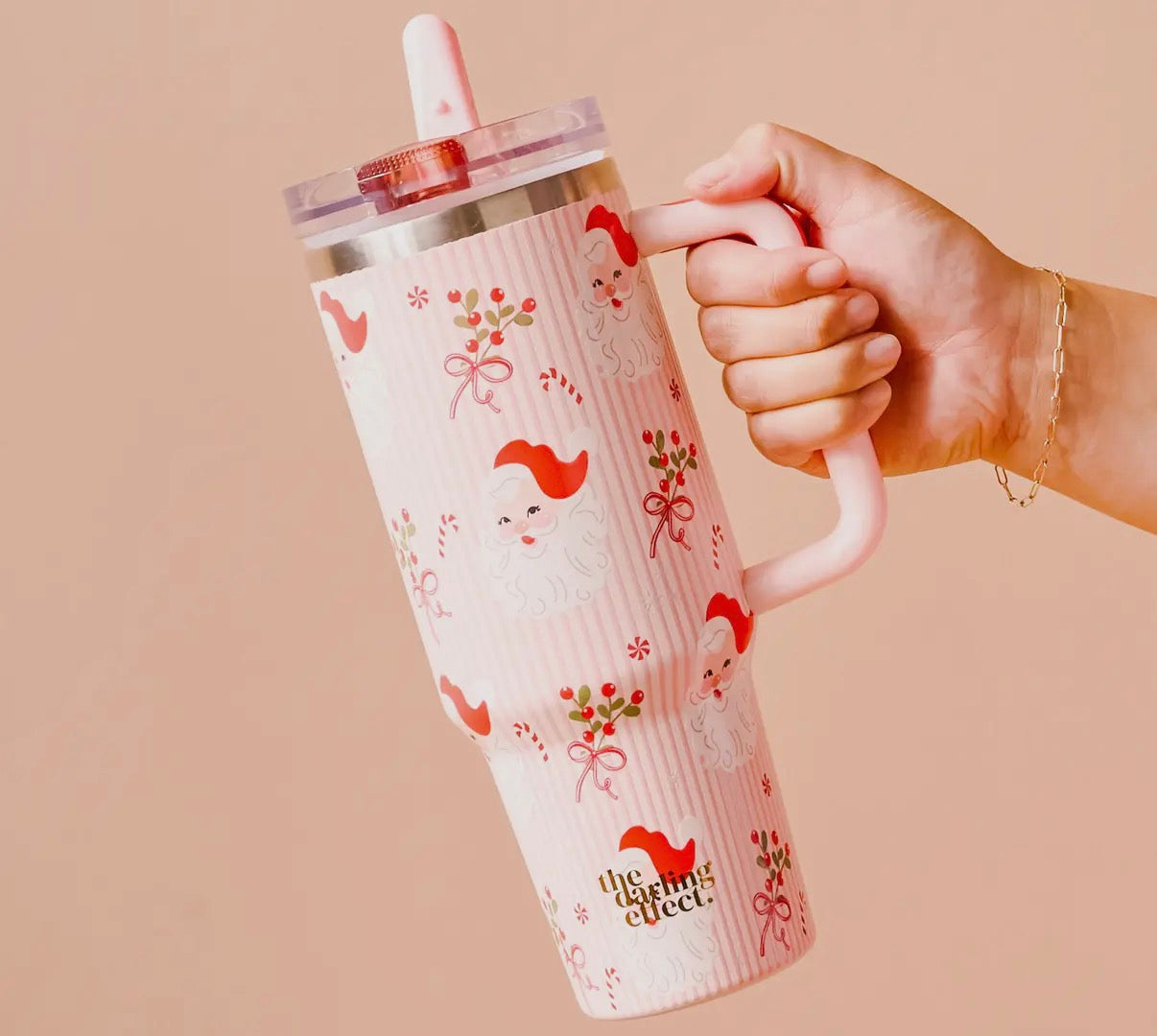Pink Santa face 40oz tumbler with sip lid