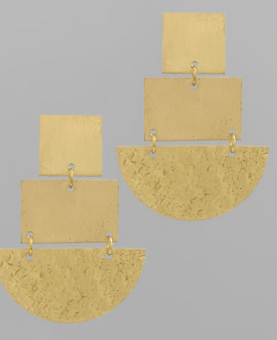 Hammer square shaped 3 tier earring