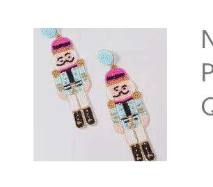 Blue nutcracker beaded earrings