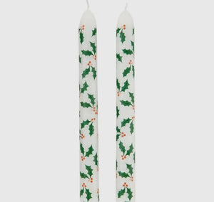 Tapered holly set of two candles