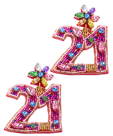 21 pink sparkle bday earrings