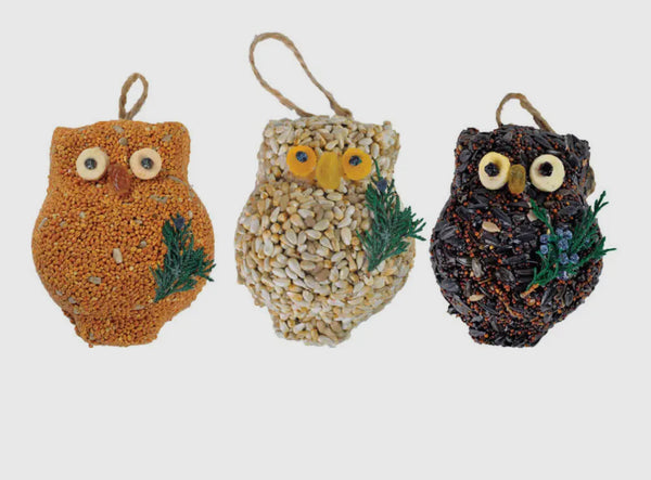 3 owl bird seed hanging gifts