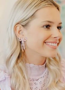 Pink bow earrings- crystal like