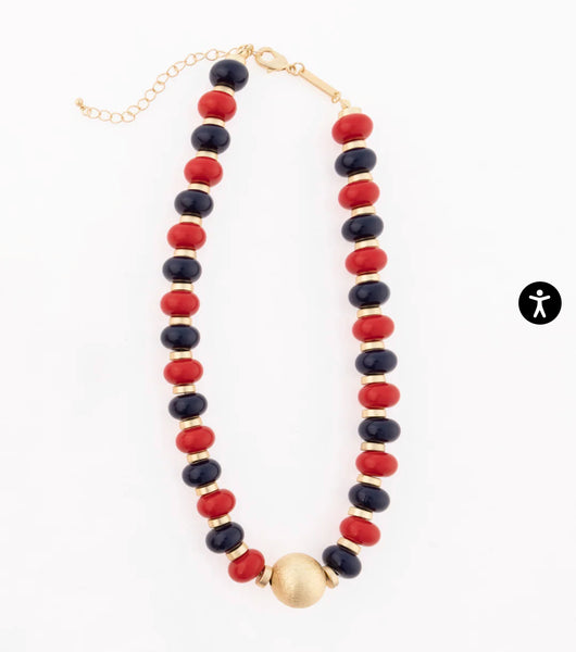 Kylie red/navy beaded necklace