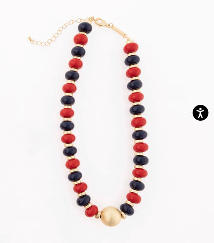 Kylie red/navy beaded necklace