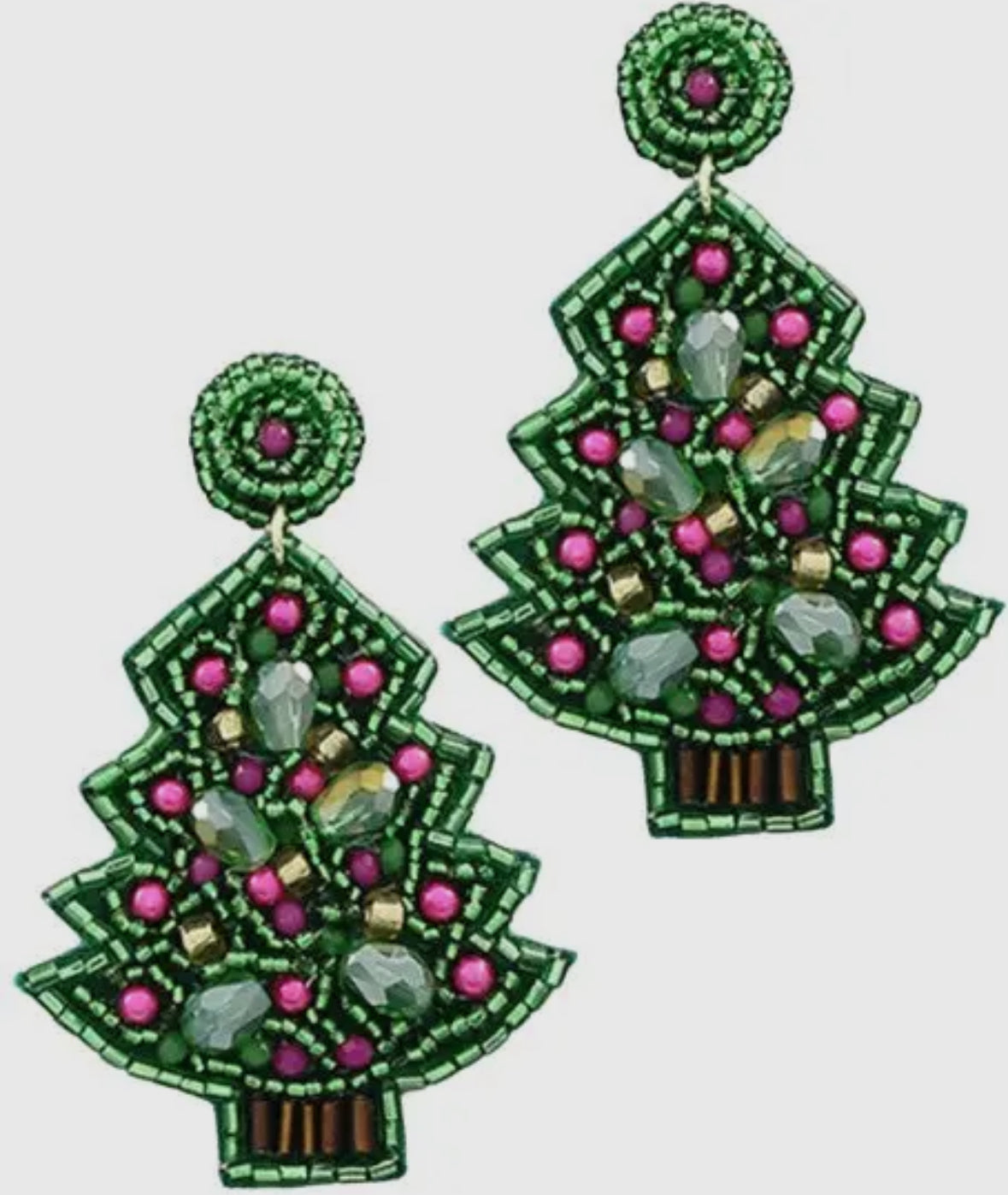 Beaded Christmas tree green earrings