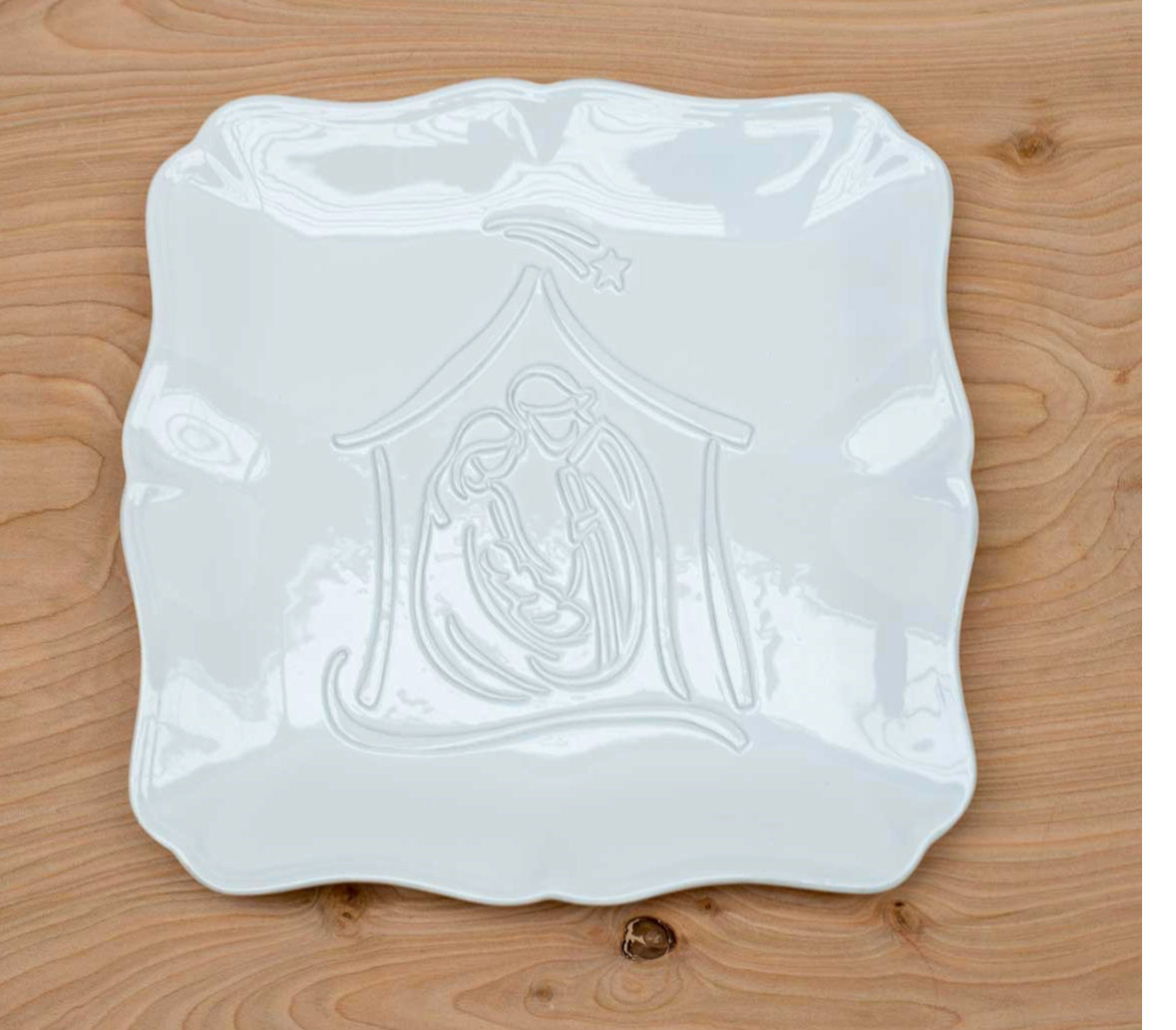 White embossed nativity platter/tray