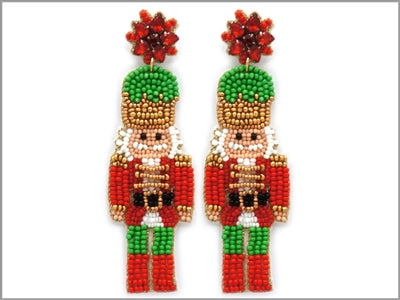 Red and Green Beaded Nutcracker Earrings