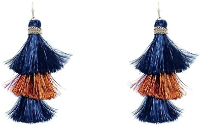 Navy and Orange Shimmer Tassel Earrings