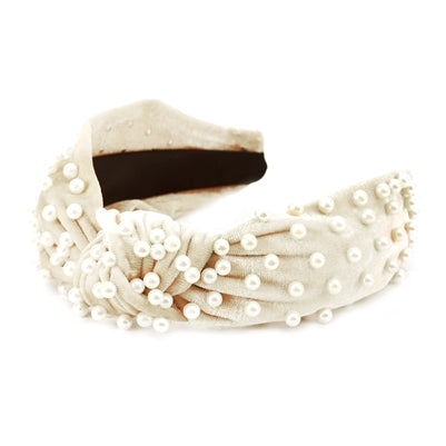 Cream Natural Velvet Pearl Headband
