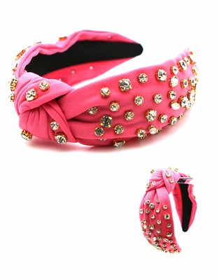 Jeweled Knotted Headband Hot Pink/Clear