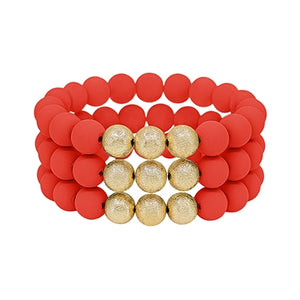Red and Gold Clay Beaded Bracelet set of 3