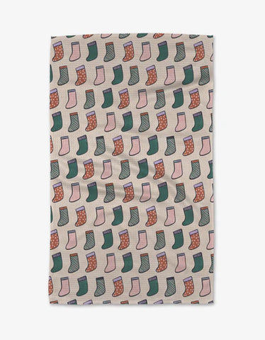 Christmas Stockings Geometry Tea Towel