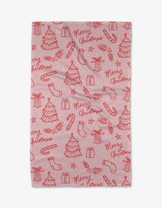 Cheery Pink Christmas Geometry Tea Towel