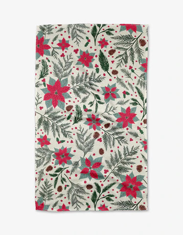Woodland Poinsettia Geometry Tea Towel