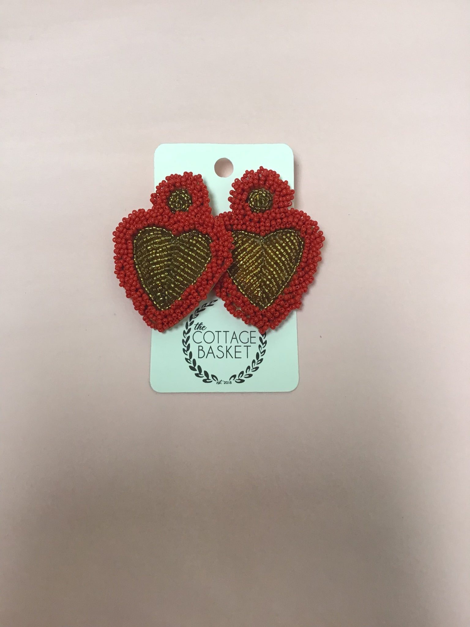 Red and Gold Beaded Earrings