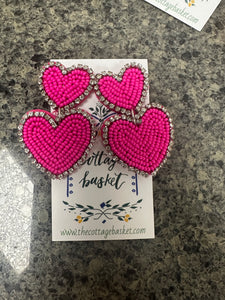 Hot pink beaded double earrings