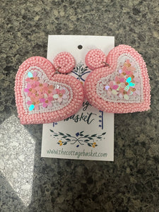 Large pink heart/flower earrings