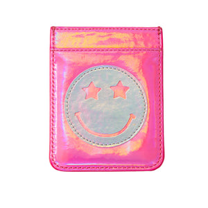 Smiley Face Iridescent Hot Pink Phone Wallet