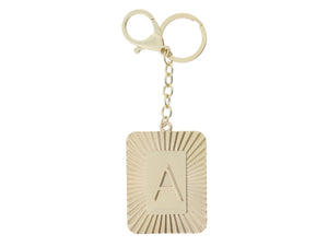 Jane Marie Gold Sunburst Textured Rectangle with Initial Center Plate Keychain