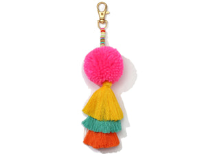 Rubber Sequins with Neon Pink Pom and Tiered Tassel Keychain Jane Marie