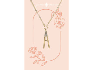 Jane Marie Shiny Gold Skinny Initial with Clear Crystal Embellishments Necklace