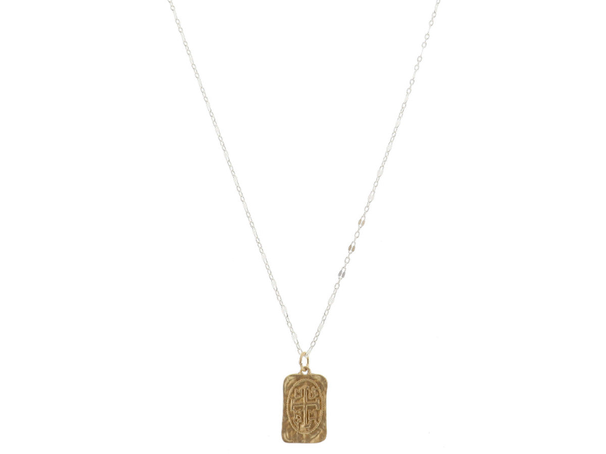 Gold Hammered Cross Rectangle Necklace, .85" Pendant Jane Marie