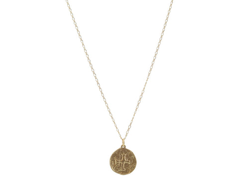 Gold Hammered Square Cross Coin Necklace, .85" Pendant Jane Marie