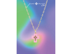 Kids Pink Enamel with Light Pink Crystal Cross Necklace, .5" Pendant Jane Marie