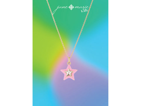 Kids Pink Enamel with Clear Crystal Star Necklace, .5" Pendant Jane Marie