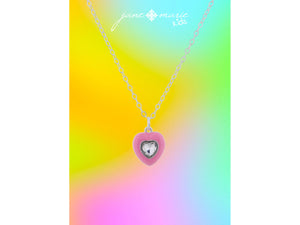 Kids Pink Enamel with Clear Crystal Heart Necklace, .5" Pendant Jane Marie