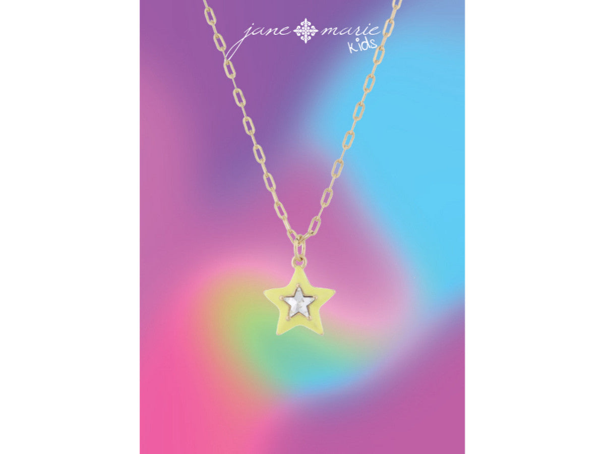 Kids Pale Yellow Enamel with Clear Crystal Star Necklace, .5" Pendant Jane Marie