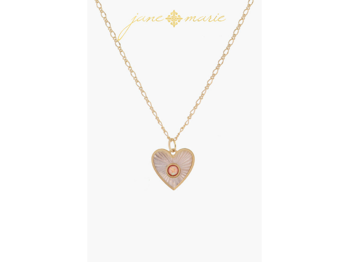 White Starburst Shell Inlay Heart with Pink Opal Center Necklace, .65" Pendant Jane Marie