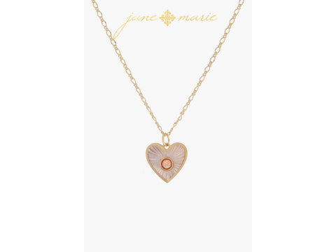 White Starburst Shell Inlay Heart with Pink Opal Center Necklace, .65" Pendant Jane Marie