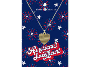 Gold American Flag Engaved Heart Necklace, .75" Top to Bottom Jane Marie
