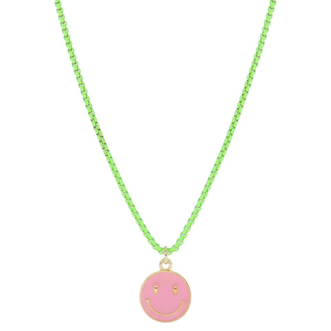 Kids Lime Green Smiley Face Necklace