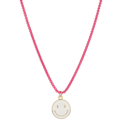 Kids Hot Pink with White Smiley Face NEcklace