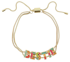 Kids Multi Enamel Colorblock "BESTIE" on Double Gold Box Chain Bracelet Jane Marie
