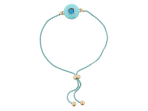 Kids Light Blue Enamel with Teal Crystal Circle Bracelet, .5" Pendants Jane Marie