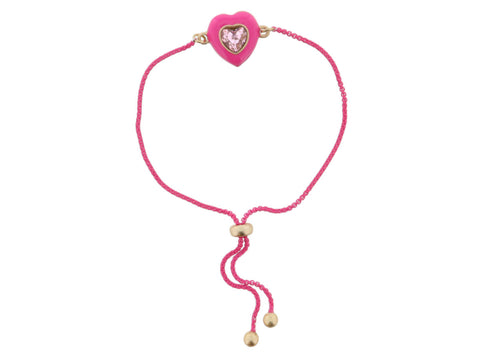 Kids Hot Pink Enamel with Light Pink Crystal Heart Bracelet, .5" Pendants