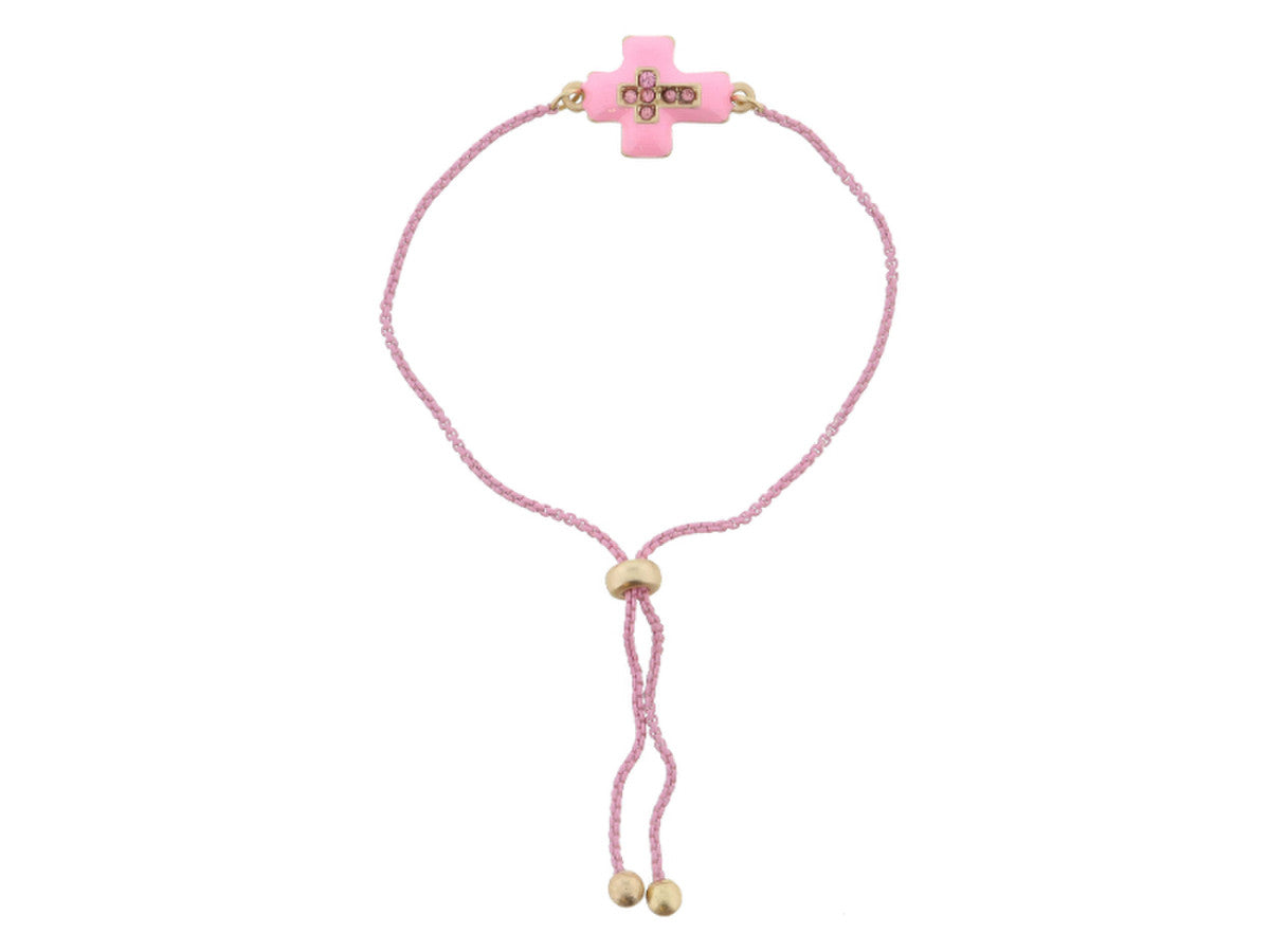 Kids Pink Enamel with Light Pink Crystal Cross Bracelet, .5" Pendants Jane Marie