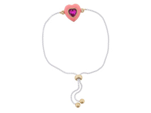 Kids Peachy Pink Enamel with Fuchsia Crystal Heart Bracelet, .5" Pendants Jane Marie