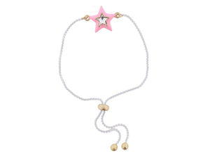 Kids Pink Enamel with Clear Crystal Star Bracelet, .5" Pendants Jane Marie