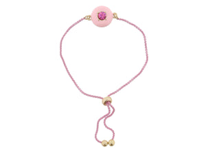 Kids Light Pink Enamel with Hot Pink Crystal Circle Bracelet, .5" Pendants Jane Marie
