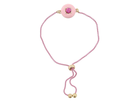Kids Light Pink Enamel with Hot Pink Crystal Circle Bracelet, .5" Pendants Jane Marie