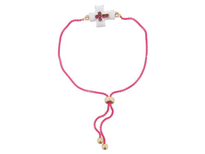 Kids White Enamel with Hot Pink Crystal Cross Bracelet, .5" Pendants Jane Marie