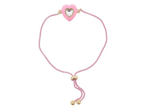 Kids Pink Enamel with Clear Crystal Heart Bracelet, .5" Pendants Jane Marie