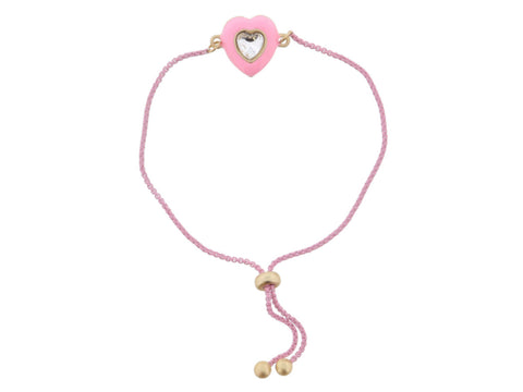 Kids Pink Enamel with Clear Crystal Heart Bracelet, .5" Pendants Jane Marie